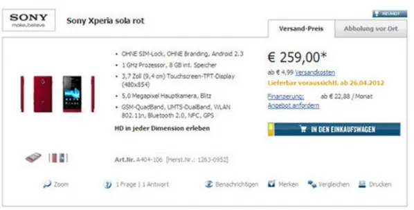 索尼xperia sola mt27i四月上市或预售2900元
