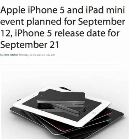 苹果新一代Iphone5上市时间提前 9月12日与IPadmini一起发布