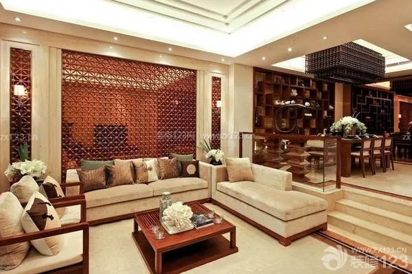 现代中式客厅设计说明三：灯光选择依然以暖色调为主